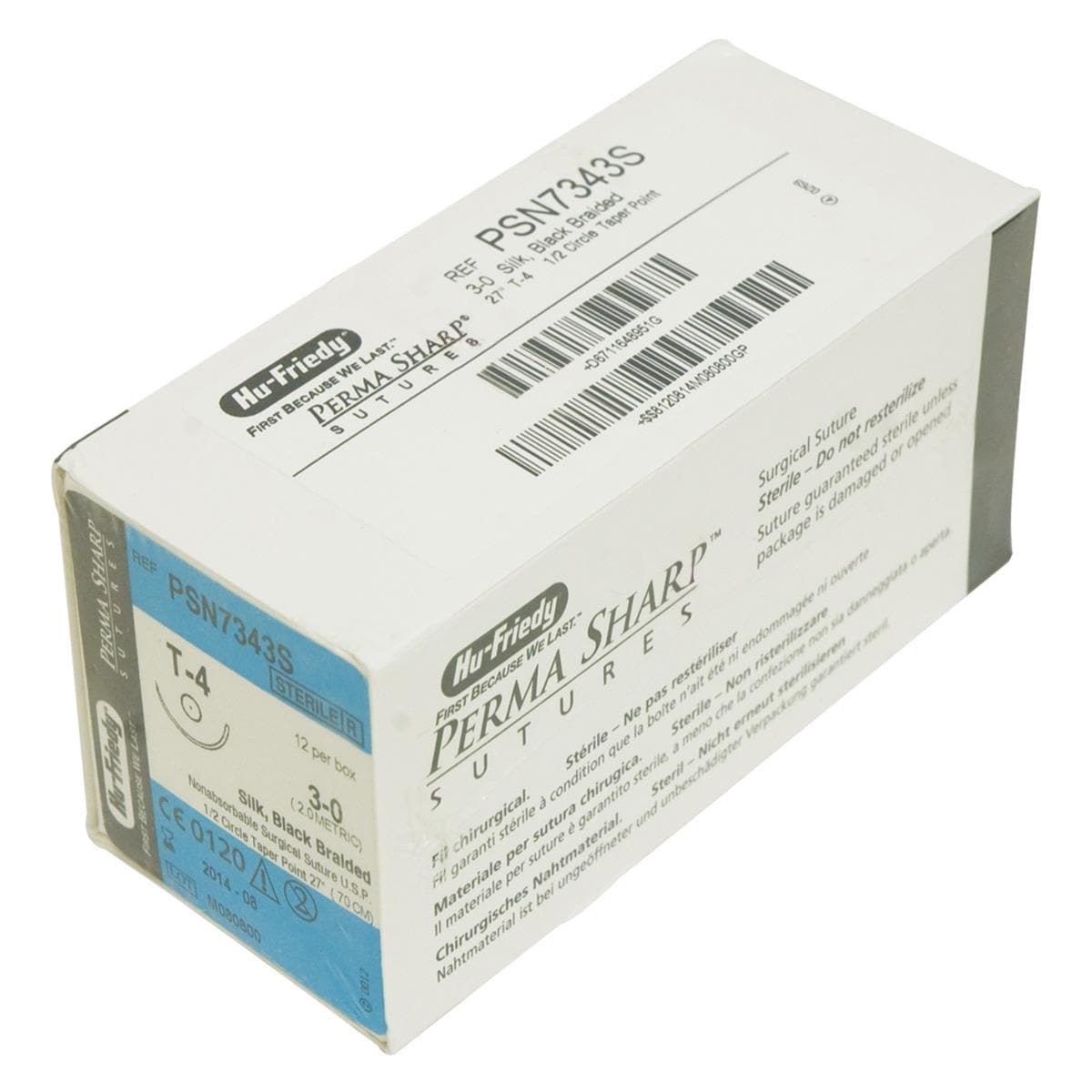 Silk Sutures Black Coated 70cm 3-0 1/2 Circle Taper Point T-4 22.2mm PSN7343S 12pk