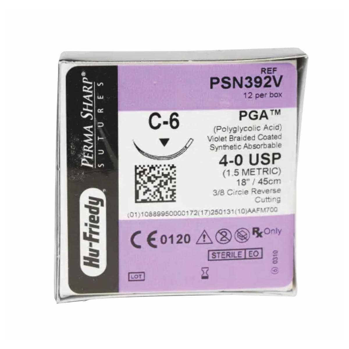 PGA Sutures Violet Coated 45cm 4-0 3/8 Circle Reverse Cutting C-22 18.7mm PSN392V 12pk