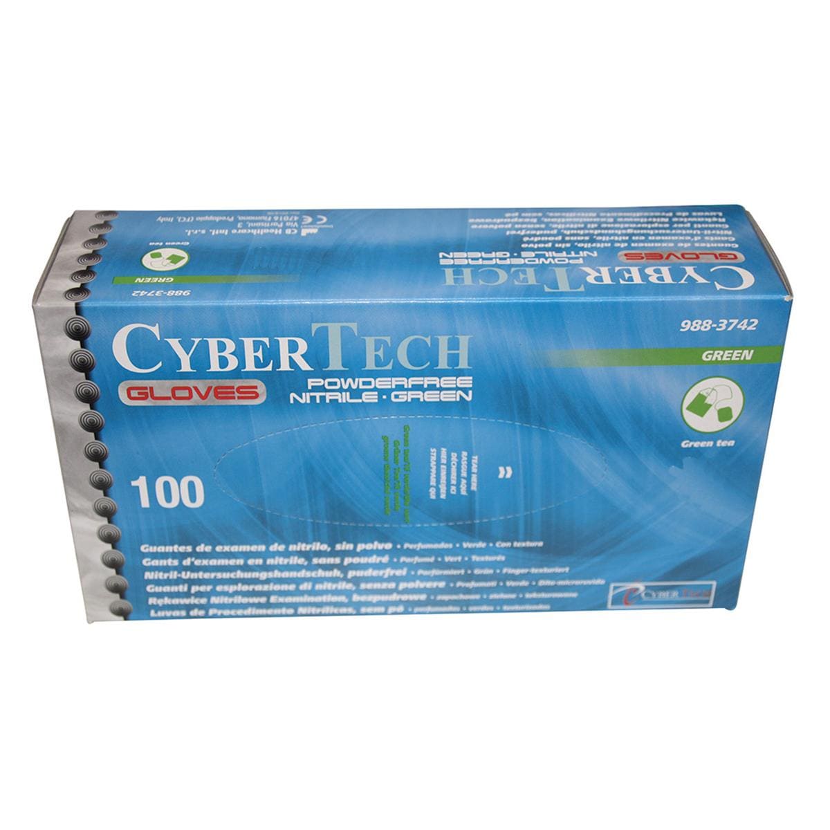 Cyber Gloves Nitrile Powder-Free Text Green Tea XS 100pk