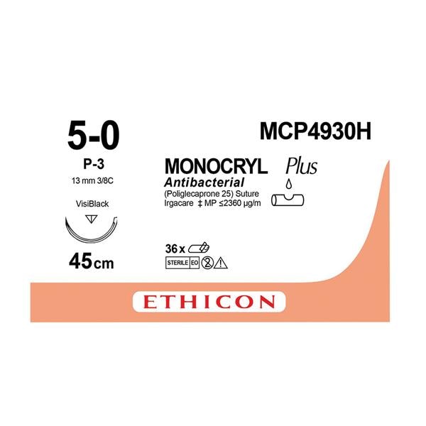 MONOCRYL Plus Sutures Undyed Uncoated 70cm 5-0 3/8 Circle PRIME Reverse Cut P-3 13mm MCP493H 36pk